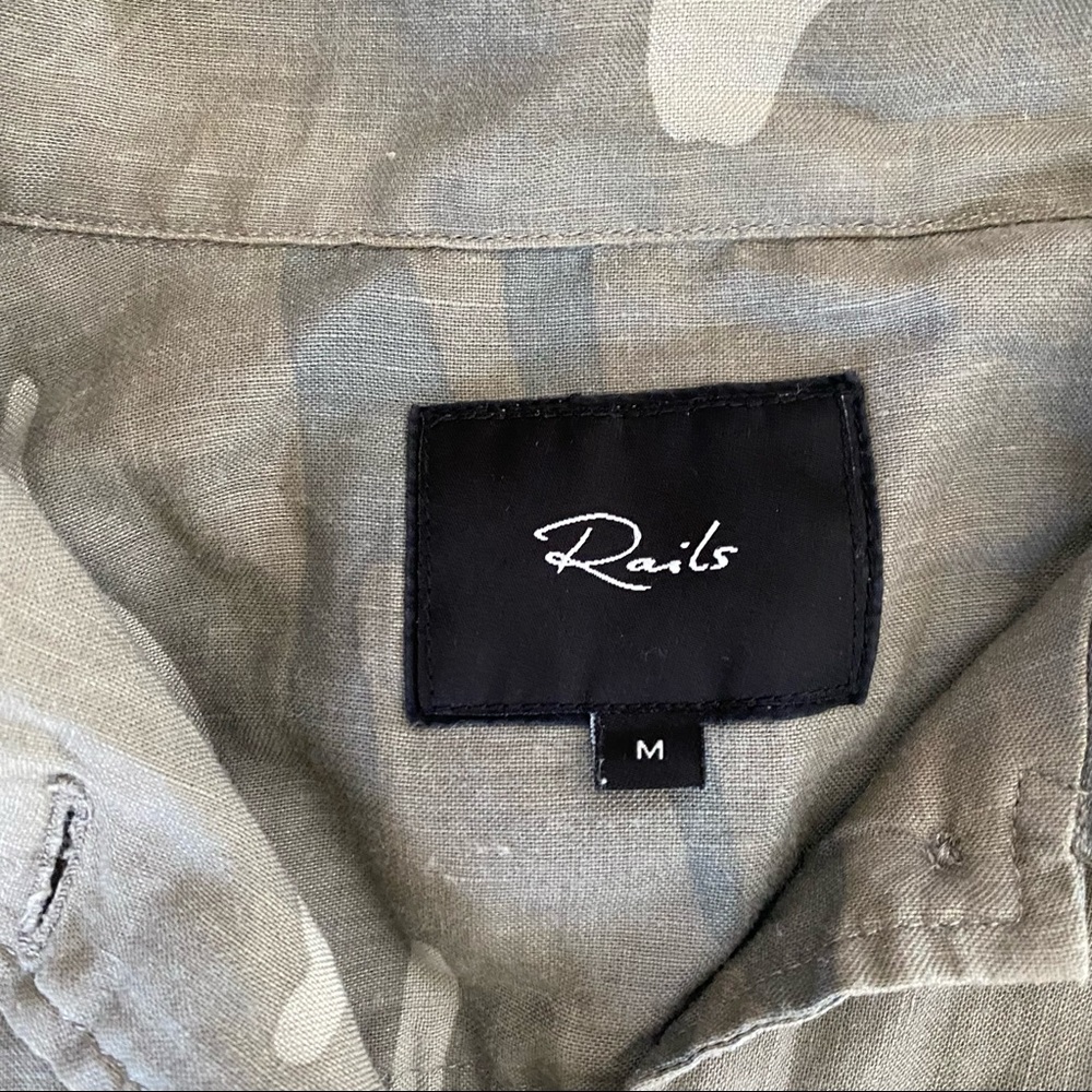 Rails Green Camo Everett Linen Button Up Top M - image 8